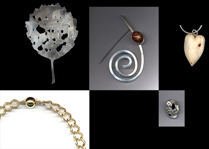 Jewellery, silver, gold, wood and stones